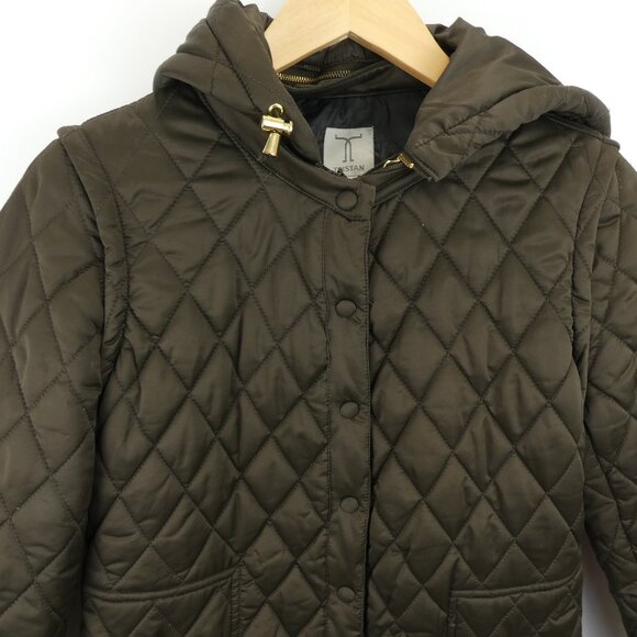 Tristan Womens Coat Medium Brown Diamond Quilted Removable Arms and Hood Jacket - Picture 2 of 16